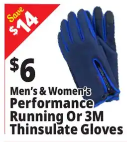 Ocean State Job Lot Men's & Women's Performance Running Or 3M Thinsulate Gloves offer