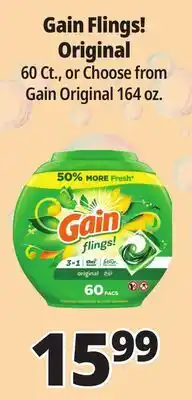 Ocean State Job Lot Gain Flings Oxi Boost and Febreze Original Scent Laundry Detergent Pacs 60 Count offer