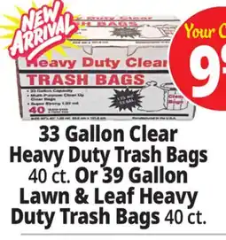 Ocean State Job Lot 33 Gallon Clear Heavy Duty Trash Bags 40 ct. OR 39 Gallon Lawn & Leaf Heavy Duty Trash Bags 40 ct offer
