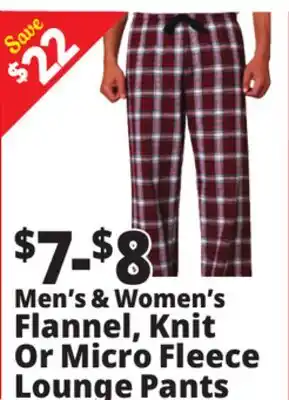 Ocean State Job Lot Men's & Women's Flannel, Knit Or Micro Fleece Lounge Pants offer