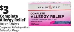 Ocean State Job Lot Health Star 25 mg Complete Allergy Relief 100 Tablets offer