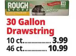 Ocean State Job Lot Rough Stuff 30 Gal Outdoor Trash Bags with Drawstring 10 ct offer
