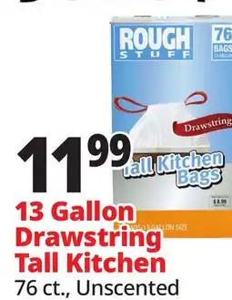 Ocean State Job Lot Rough Stuff 13 Gal Tall Kitchen Trash Bags with Drawstring 76 Count offer