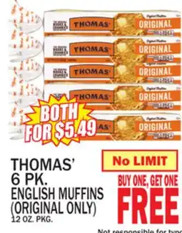 C Town THOMAS' 6 PK. ENGLISH MUFFINS (ORIGINAL ONLY) offer