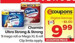 Weis Markets Charmin Ultra Strong & Strong 9 mega roll or Mega XL 6 roll offer