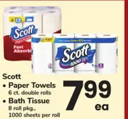 ACME Scott Paper Towels 6 ct. double rolls, Bath Tissue 8 roll pkg., 1000 sheets per roll offer