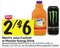 Stop&Shop Welch's Juice Cocktail or Monster Energy Drink offer