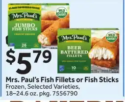 Stop&Shop Mrs. Paul's Fish Fillets or Fish Sticks offer