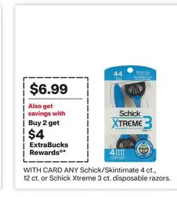 CVS ANY Schick/Skintimate 4 ct., 12 ct. or Schick Xtreme 3 ct. disposable razors offer