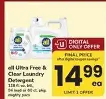 Safeway All Ultra Free & Clear Laundry Detergent offer