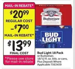 Stop&Shop Bud Light 18 Pack or Budweiser offer