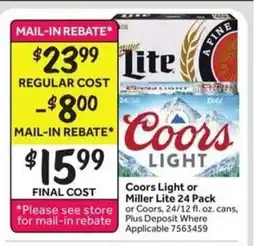Stop&Shop Coors Light or Miller Lite 24 Pack offer