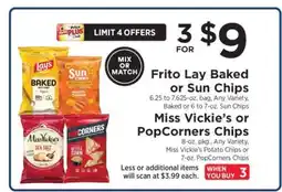 ShopRite Frito Lay Baked or Sun Chips, Miss Vickie’s or PopCorners Chips offer