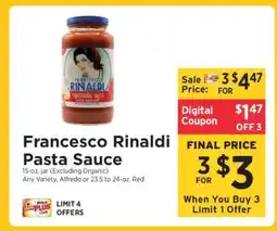 ShopRite Francesco Rinaldi Pasta Sauce offer