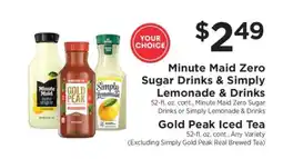 ShopRite Minute Maid Zero Sugar Drinks & Simply Lemonade & Drinks, Gold Peak Iced Tea offer