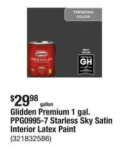 The Home Depot Glidden Premium 1 gal. PPG0995-7 Starless Sky Satin Interior Latex Paint offer