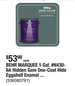 The Home Depot BEHR MARQUEE 1 Gal. #N430-6A Hidden Gem One-Coat Hide Eggshell Enamel Interior Paint and Primer offer
