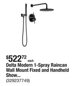 The Home Depot Delta Modern 1-Spray Raincan Wall Mount Fixed and Handheld Shower Head 1.75 GPM in Matte Black offer
