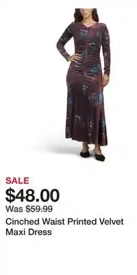 TJ Maxx Cinched Waist Printed Velvet Maxi Dress offer