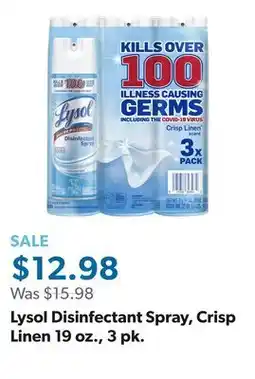 Sam's Club Lysol Disinfectant Spray, Crisp Linen 19 oz., 3 pk offer