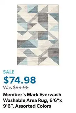 Sam's Club Member's Mark Everwash Washable Area Rug, 6'6x 9'6, Assorted Colors offer