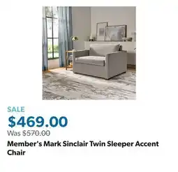 Sam's Club Member's Mark Sinclair Twin Sleeper Accent Chair offer