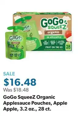 Sam's Club GoGo SqueeZ Organic Applesauce Pouches, Apple Apple, 3.2 oz., 28 ct offer