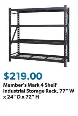 Sam's Club Member's Mark 4 Shelf Industrial Storage Rack, 77 W x 24 D x 72 H offer