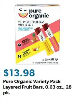 Sam's Club Pure Organic Variety Pack Layered Fruit Bars, 0.63 oz., 28 pk offer