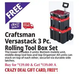 Ocean State Job Lot Craftsman Versastack 3 Pc. Rolling Tool Box Set offer