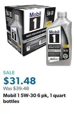 Sam's Club Mobil 1 5W-30 6 pk, 1 quart bottles offer