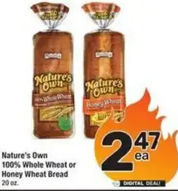 Albertsons Nature's Own 100% Whole Wheat or Honey Wheat Bread offer
