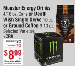 Smart & Final Monster Energy Drinks or Death Wish Single Serve or Ground Coffee offer