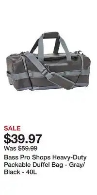 Cabela's Bass Pro Shops Heavy-Duty Packable Duffel Bag - Gray/Black offer