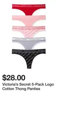Victoria's Secret Victoria's Secret 5-Pack Logo Cotton Thong Panties offer