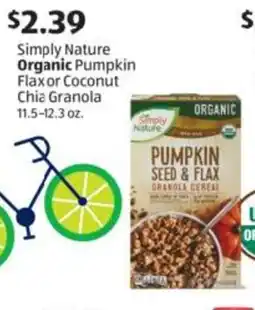 Aldi Simply Nature Organic Pumpkin Flaxor Coconut Chia Granola offer
