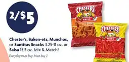 Family Dollar Chester's, Baken-ets, Munchos, or Santitas Snacks 3.25-11 oz. or Salsa 15.5 oz offer