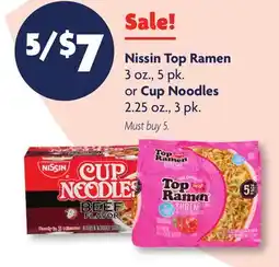 Family Dollar Nissin Top Ramen 3 oz., 5 pk. or Cup Noodles 2.25 oz., 3 pk offer