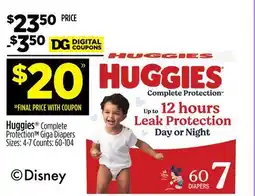 Dollar General Huggies Complete Protection Giga Diapers offer