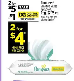 Dollar General Pampers Sensitive Wipes offer