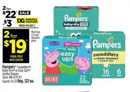 Dollar General Pampers Swaddlers , Baby-Dry or Easy Ups Jumbo Diapers offer