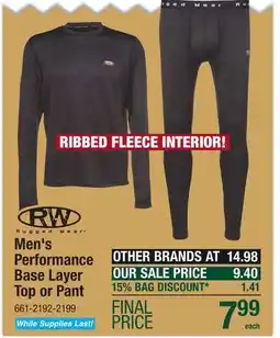 Menards Men's Performance Base Layer Top or Pant offer