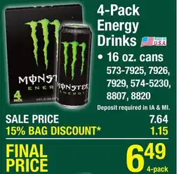 Menards 4-Pack Energy Drinks offer