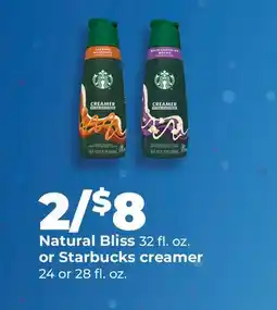 Hy-Vee Natural Bliss 32 fl. oz. or Starbucks creamer 24 or 28 fl. oz offer