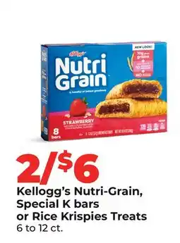 Hy-Vee Kellogg's Nutri-Grain, Special K bars or Rice Krispies Treats offer