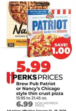 Hy-Vee Brew Pub Patriot or Nancy's Chicago style thin crust pizza offer