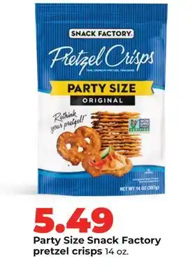 Hy-Vee Party Size Snack Factory pretzel crisps offer
