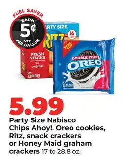 Hy-Vee Party Size Nabisco Chips Ahoy!, Oreo cookies, Ritz, snack crackers or Honey Maid graham crackers offer