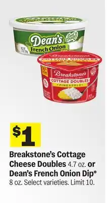 Meijer Breakstone's Cottage Cheese Doubles 4.7 oz. or Dean's French Onion Dip* 8 oz offer