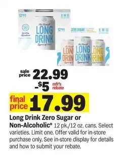 Meijer Long Drink Zero Sugar or Non-Alcoholic offer